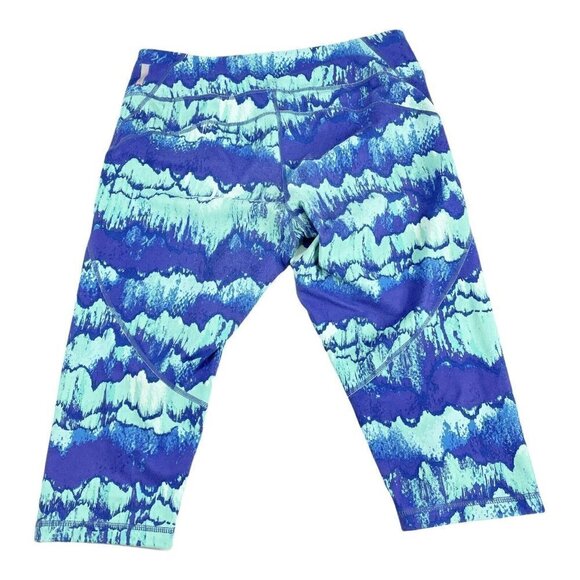 Zella Aqua Blue Print Cropped Leggings Sz L Stretch High Rise - Picture 5 of 5